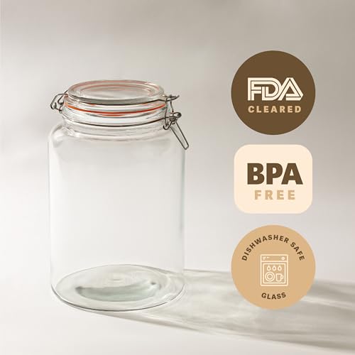 kitchentoolz Large 1 Gallon Glass Mason Jar with Hinged Lids, Wide-Mouth, Pack of 2 J9205