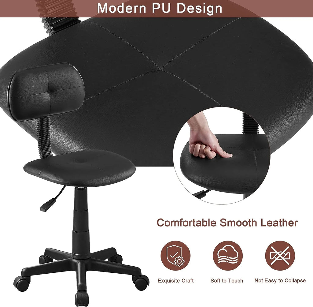 VECELO Armless Office Chair, Low-Back Adjustable Height, Black U485
