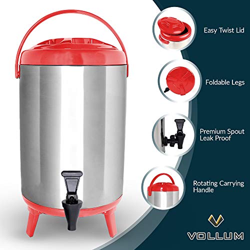 Vollum Stainless Steel Insulated Beverage Dispenser 10L with Spigot, Black T119