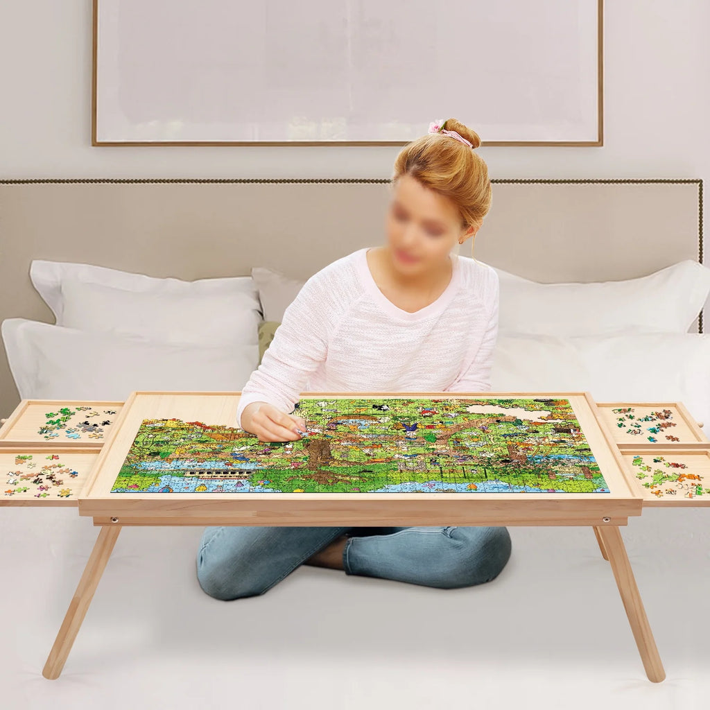 1500 Piece Wooden Jigsaw Puzzle Board Table with Folding Legs and 4 Drawers J127