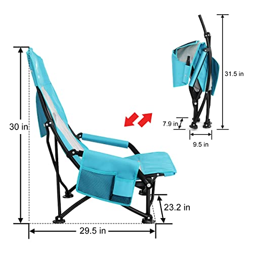 Oileus Folding Portable Beach Chair, High Back Low Seat, Full Mesh, Cup Holder, 2 Pcs F5653