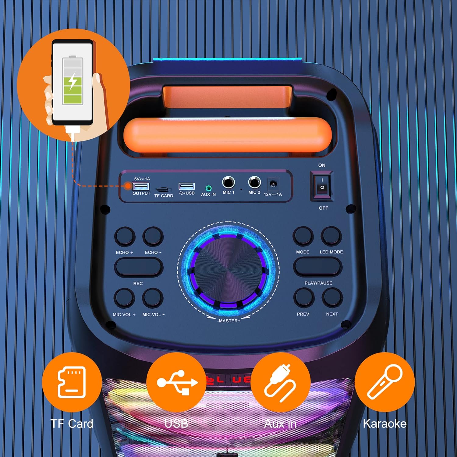 JYX Karaoke Machine with 2 Wireless Microphones, 8" Bluetooth Party Speaker, PA System with DJ Light R73398
