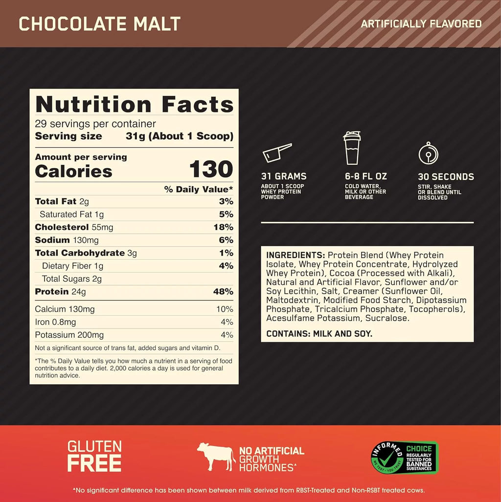 Optimum Nutrition Gold Standard 100% Whey Chocolate Malt 2 lbs Pack of 2 V4236