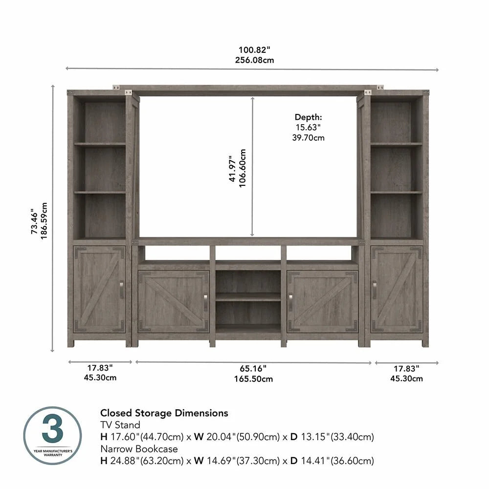 Bush Furniture 65W Farmhouse Entertainment Center with Shelves Restored Gray F778633