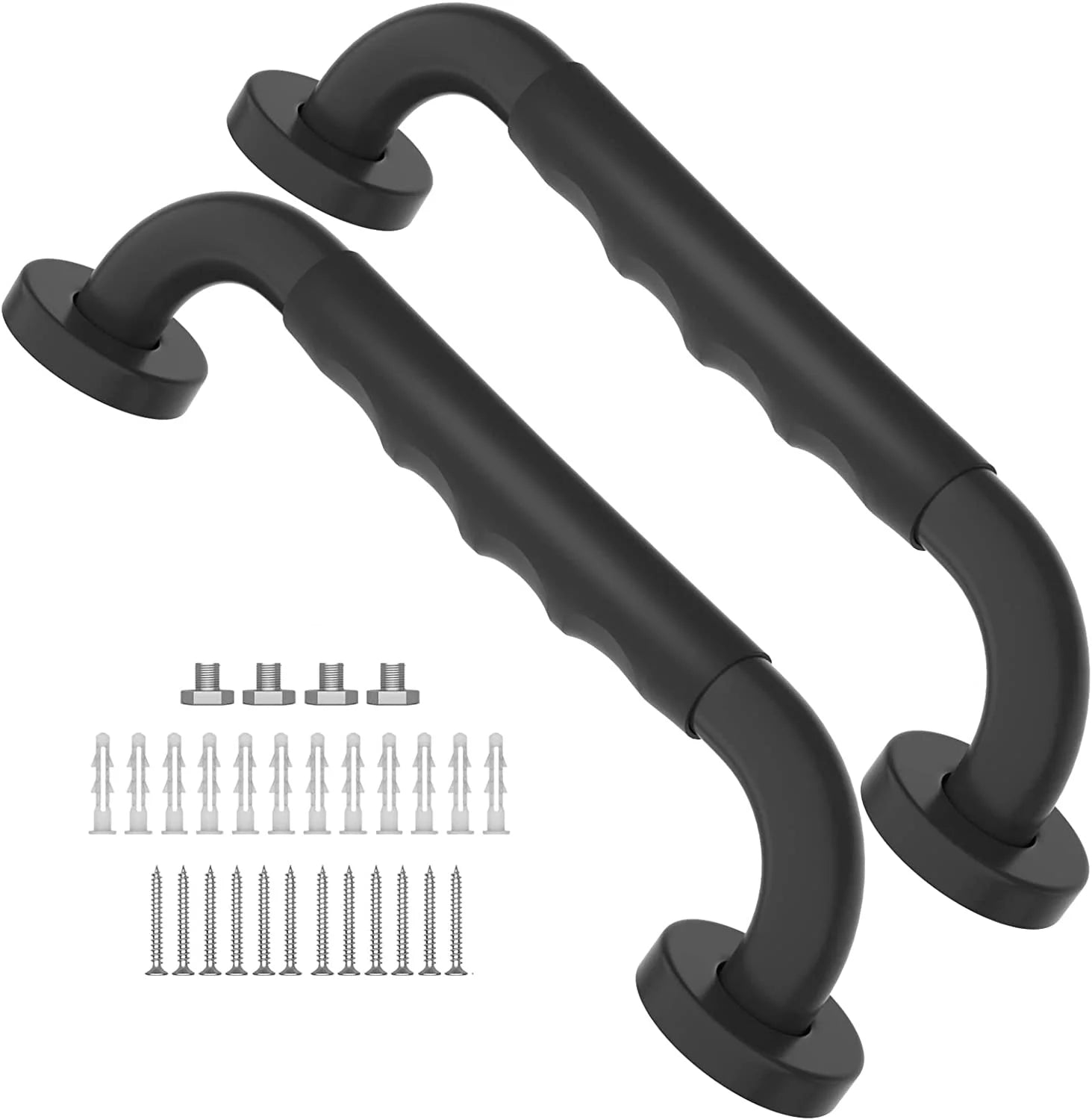 2 Pack 12 Inch Black Shower Grab Bar w/ Anti Slip Rubber Grip ,ZUEXT Stainless Steel Bath Grab Bar,Bathroom Balance Bar,Wall Mount Safety Handrail Support,Handicap Injury Elderly Senior Assist Handle