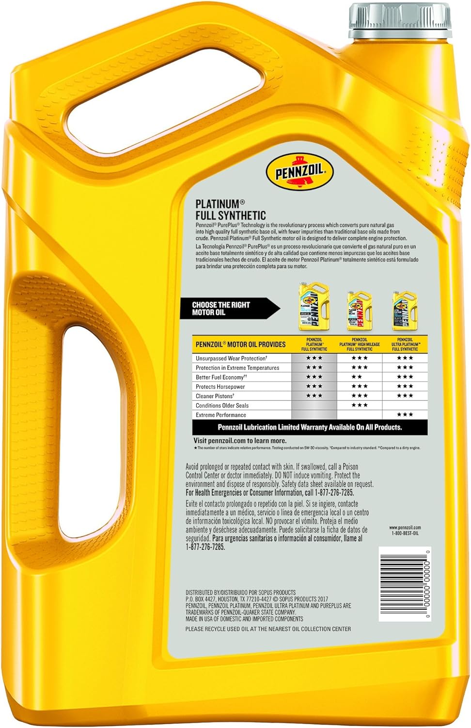 Pennzoil Platinum 0W-20 Full Synthetic Motor Oil - 5 Quart Jug F93074