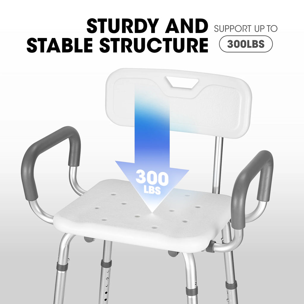MaxKare Shower Chair with Back and Padded Armrests, Adjustable Height P89849