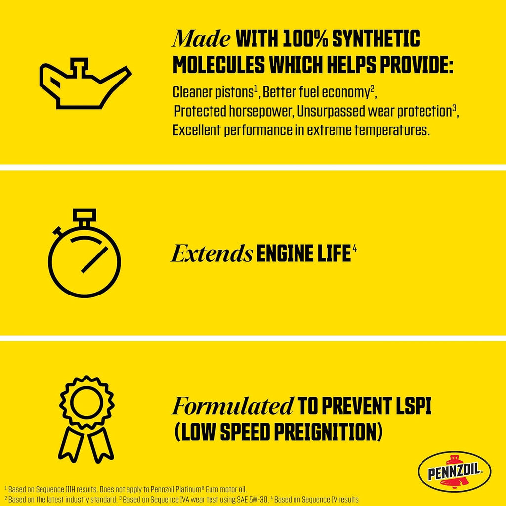 Pennzoil Platinum High Mileage Full Synthetic 5W-30 Motor Oil, 1 Quart Y4849