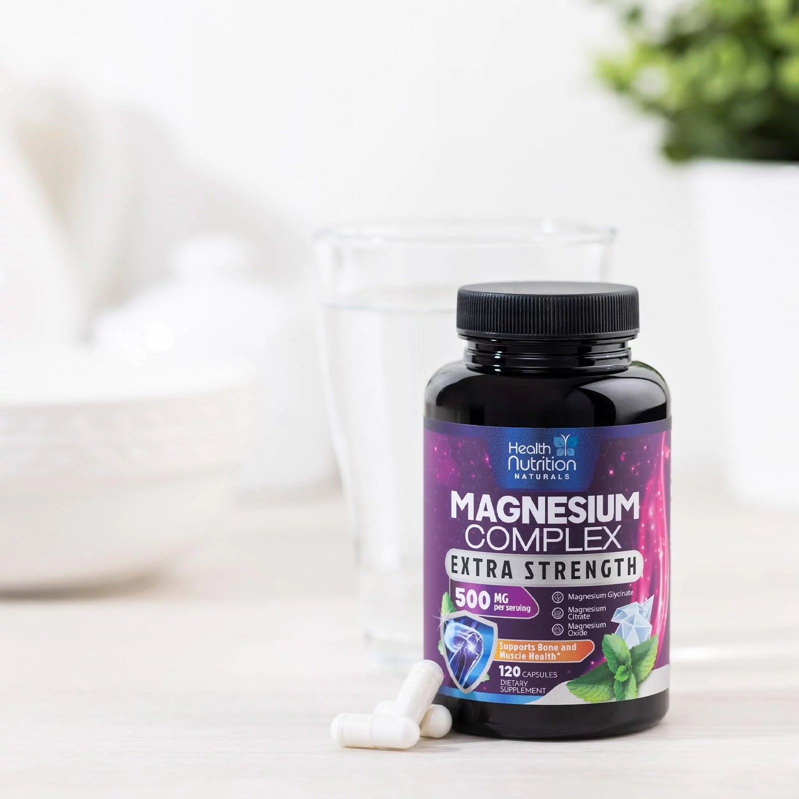 Magnesium Complex 500mg Capsules with Glycinate, Citrate, Malate - Non-GMO, 120 Count G37220