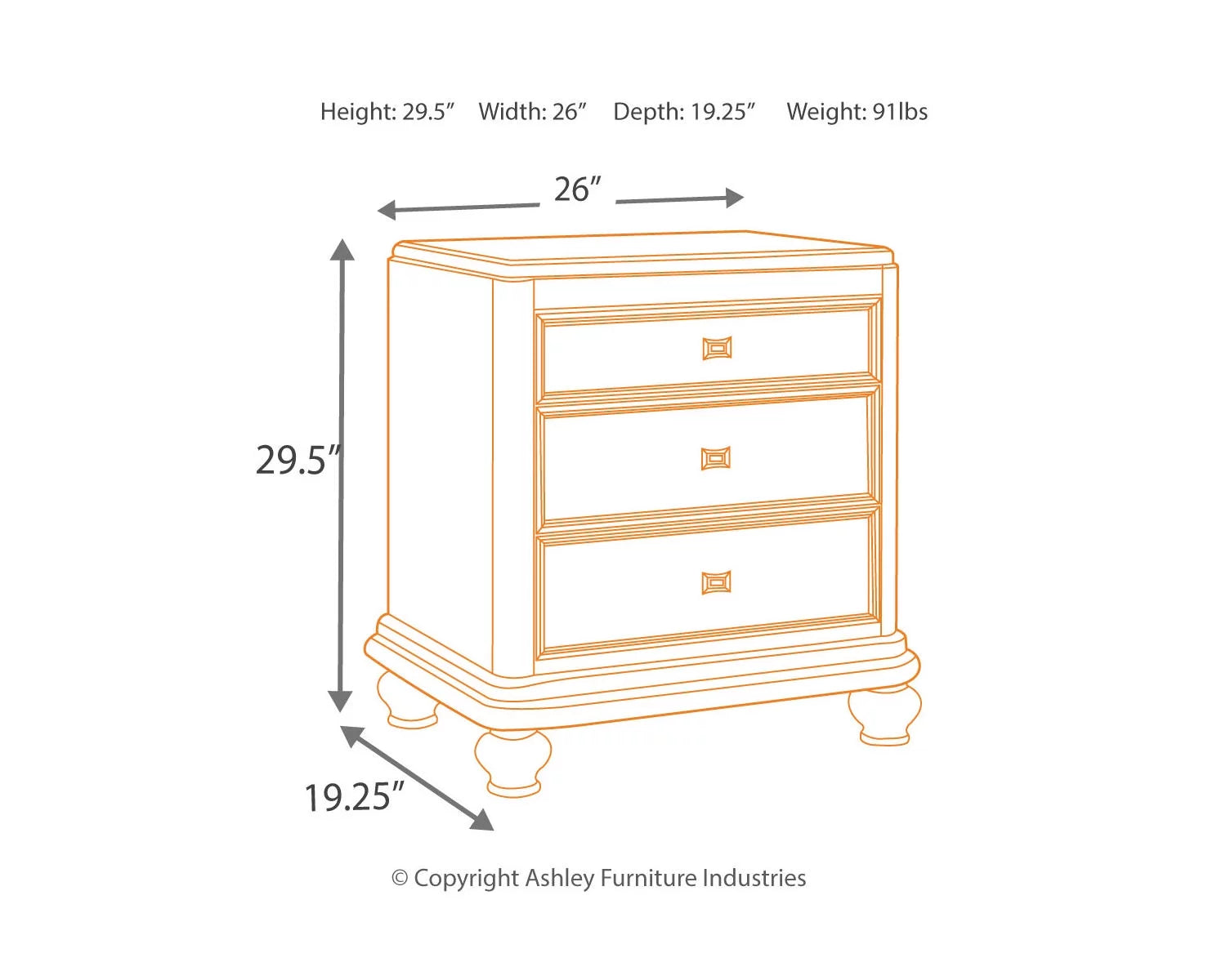 Signature Design by Ashley Coralayne 3 Drawer Nightstand, Silver R348