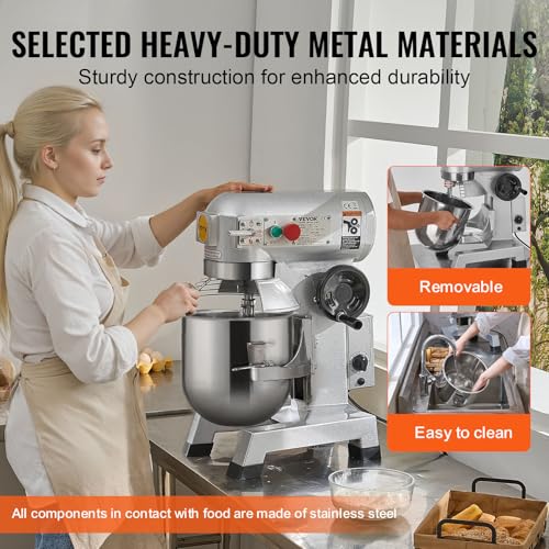 VEVOR Commercial Food Mixer 10Qt Stainless Steel Bowl, 450W 3 Speeds R82048