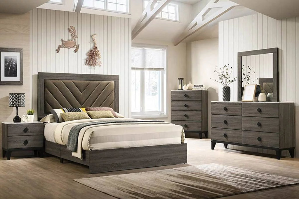 Queen Size Bed with 2 Nightstands Gray Finish Wooden Bedroom Set F71428