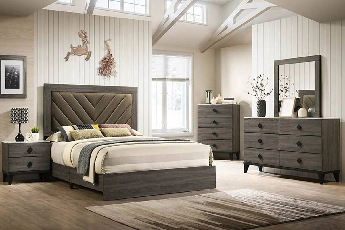 Queen Size Bed with 2 Nightstands Gray Finish Wooden Bedroom Set F71428