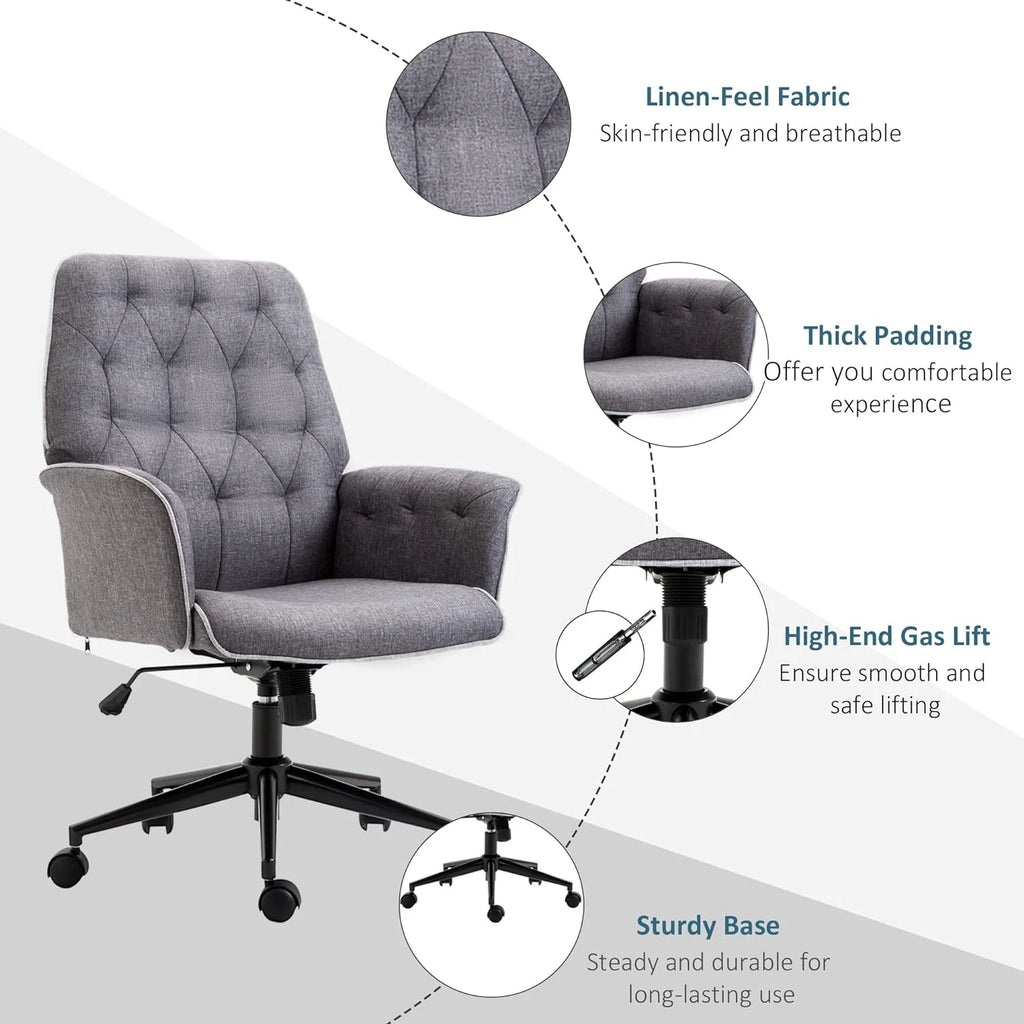 Vinsetto Linen Home Office Chair, Tufted Height Adjustable, Dark Gray L200