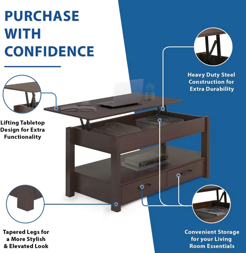 Lift Top Coffee Table with Hidden Compartment Espresso U57693
