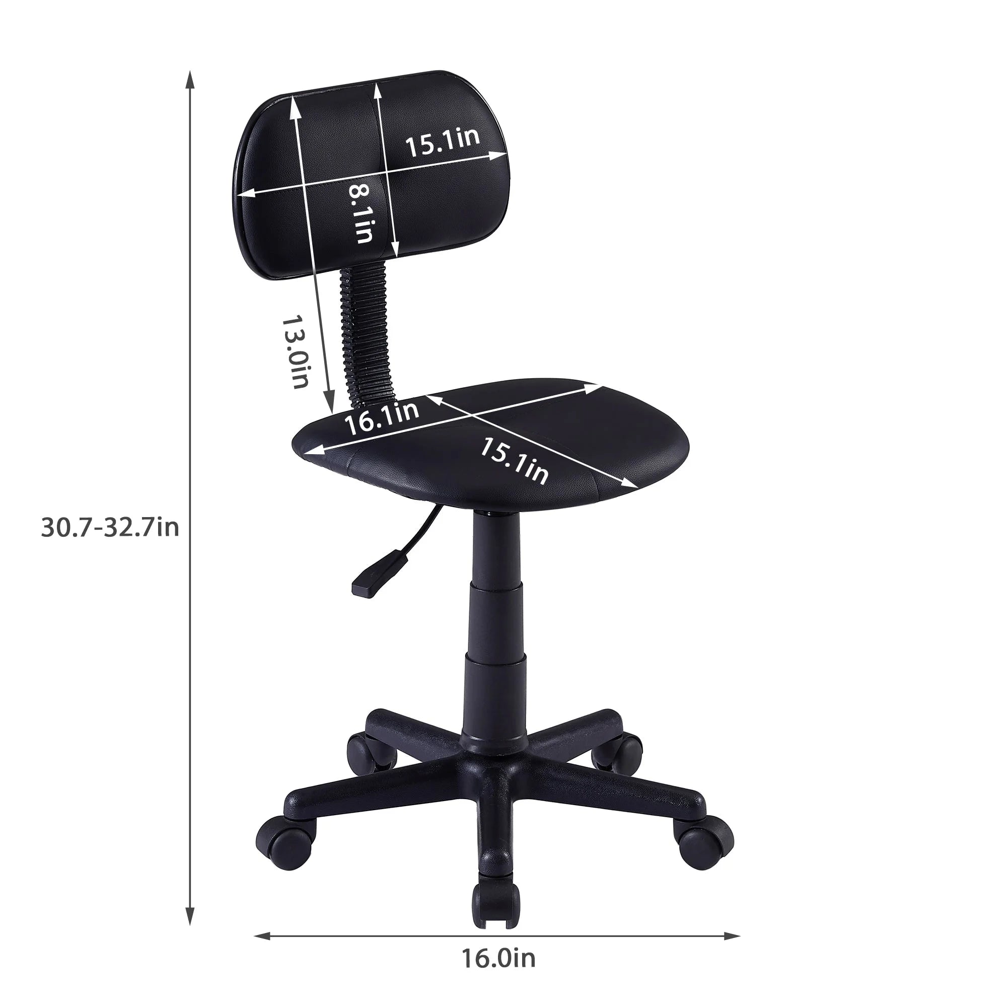VECELO Armless Office Chair, Low-Back Adjustable Height, Black U485