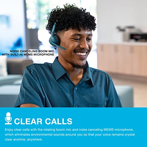 JLab Go Work Pop On-Ear Wireless Headset, Teal, Bluetooth Multipoint, Rotating Boom Mic Y9283