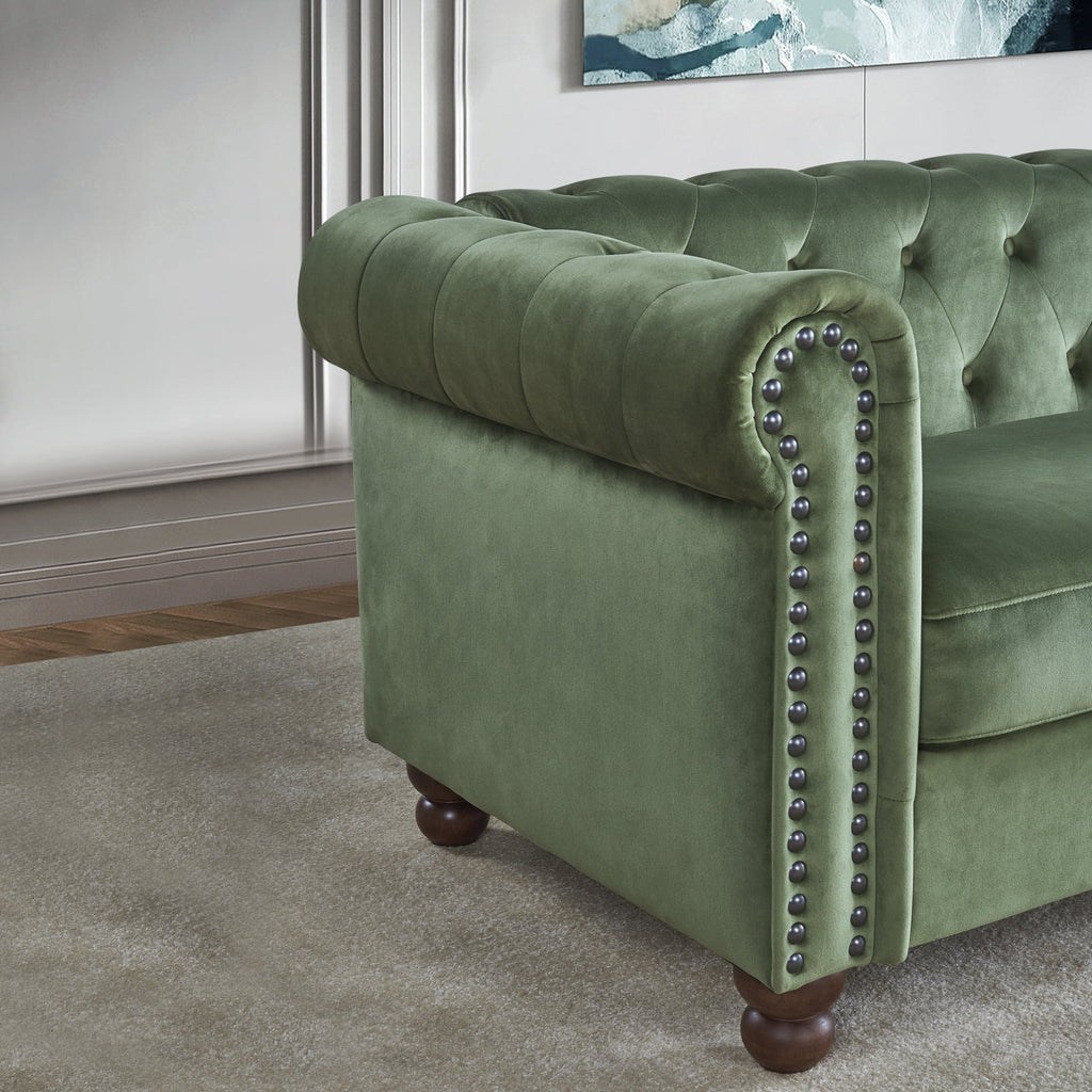 Classic Traditional Upholstered Sofa with High-Tech Fabric, Large Green Q8173