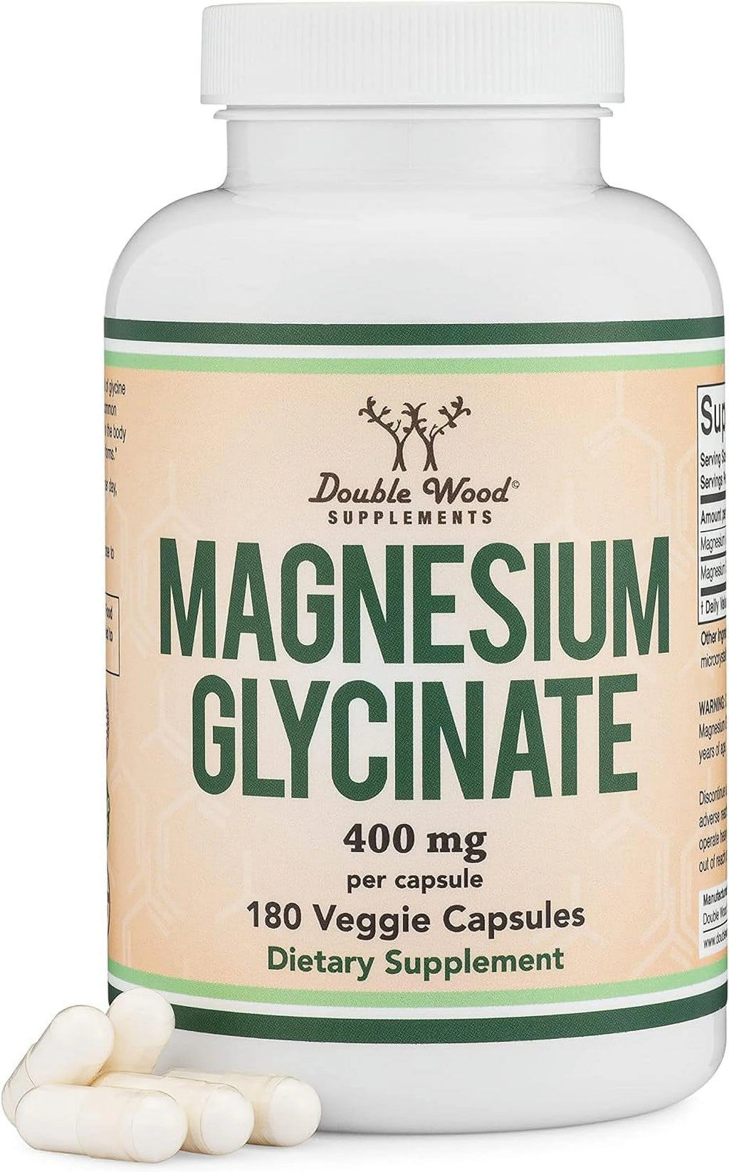 Magnesium Glycinate 400mg, 180 Capsules by Double Wood Supplements Q900