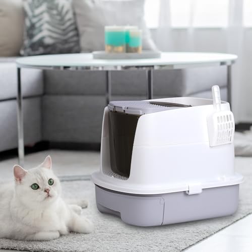 Sunexinlo Cat Litter Box Enclosed with Lid, Large Drawer Type, Grey O3011