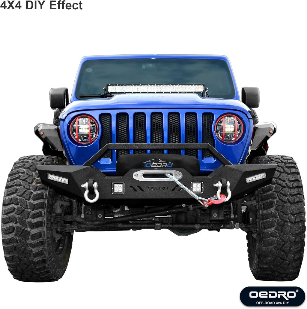 OEDRO Front Bumper for Jeep Wrangler JL & Gladiator with Winch Plate and LED Lights P686