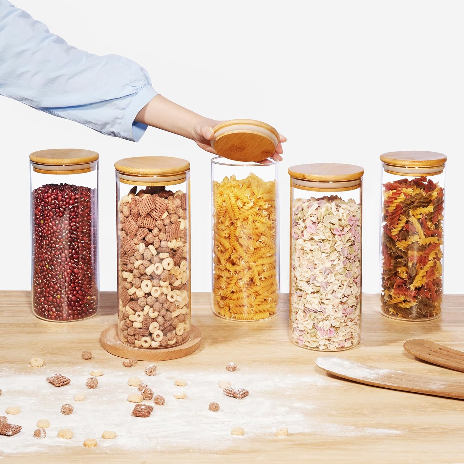 Vtopmart 8 Pack 30oz Glass Food Storage Jars with Airtight Bamboo Lids X269