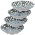 American Atelier Pasta Bowls | Set of 4 | Large, 9-inch, Dinner Serving Plates | Wide and Shallow Bowls Set for Pasta, Salad, Soup, Spaghetti, Stews, or Cereal | Blue & Yellow Medallion Motif