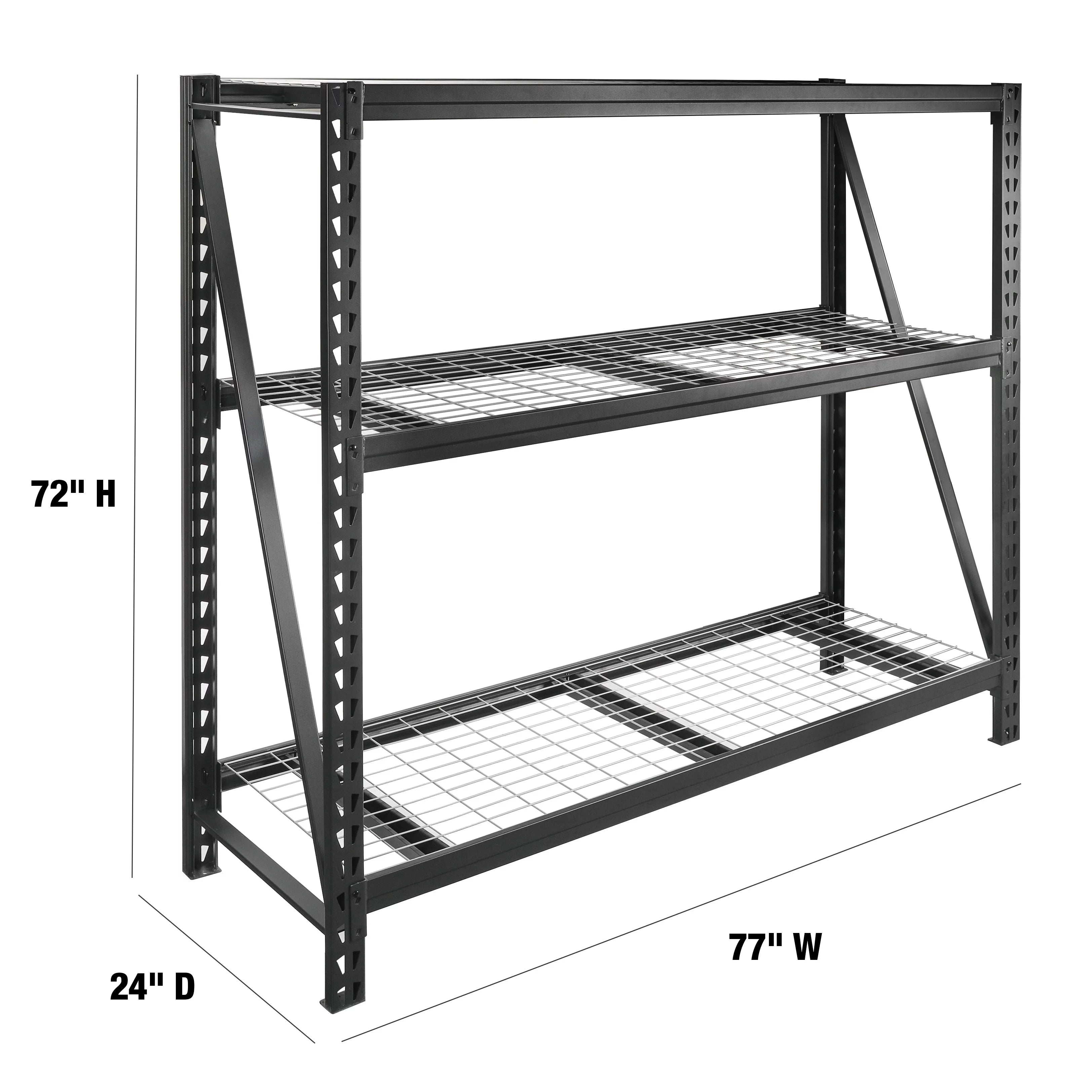 WORKPRO Steel 3-Tier Storage Shelf Unit 72" H x 77" W x 24" D, Black L948397