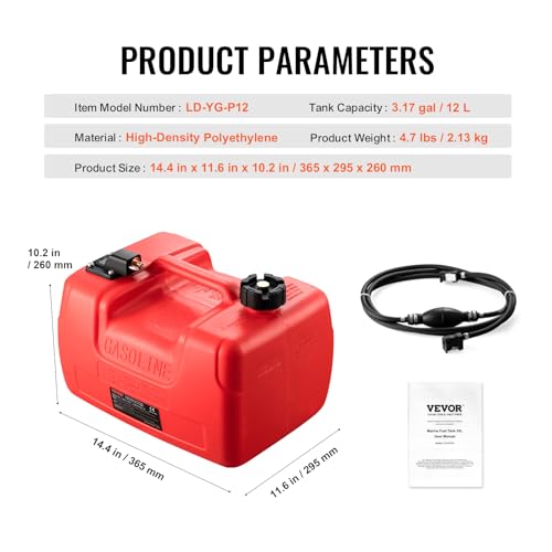 VEVOR Boat Marine Fuel Tank 12 Gallon 55L Portable for Outboard Engine Red K6970