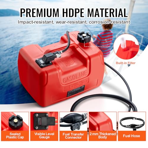 VEVOR Boat Marine Fuel Tank 12 Gallon 55L Portable for Outboard Engine Red K6970