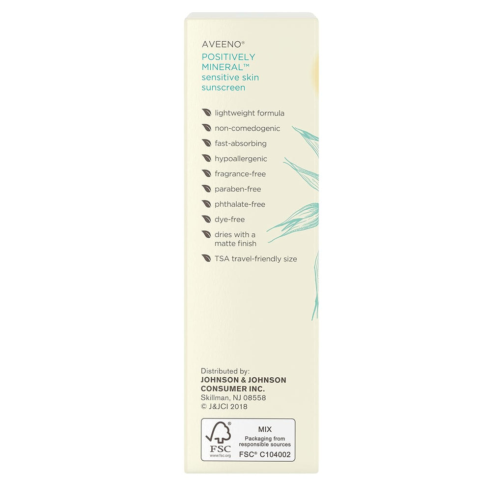 Aveeno Positively Mineral Sensitive Skin Daily Sunscreen Lotion SPF 50, 2 fl oz A358