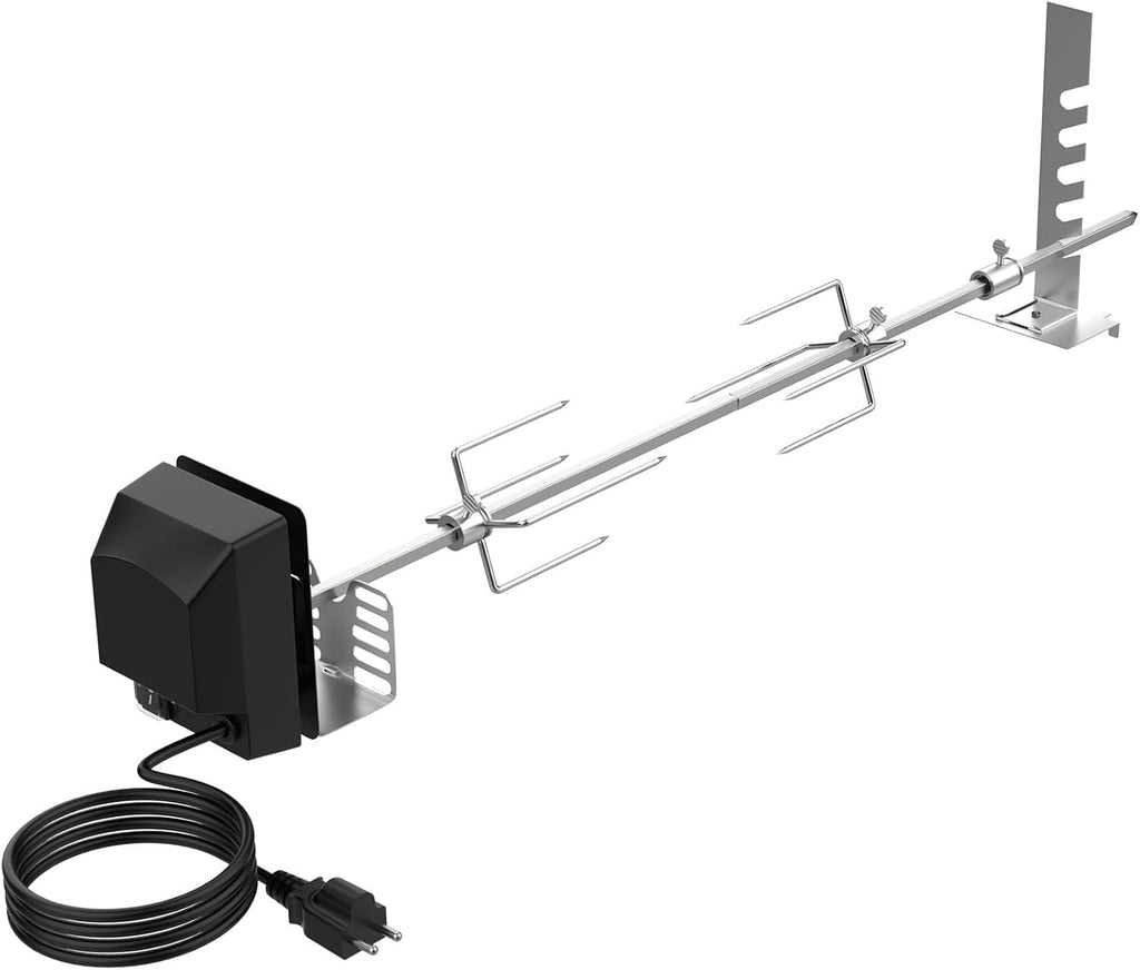 DELSbbq Rotisserie Grill Kit, Universal Grill Rotisseries (120V 4W Motor, 28” Spit Rod, 2 x 4 Forks), BBQ Grilling Accessory Kit for Universal Gas Grills