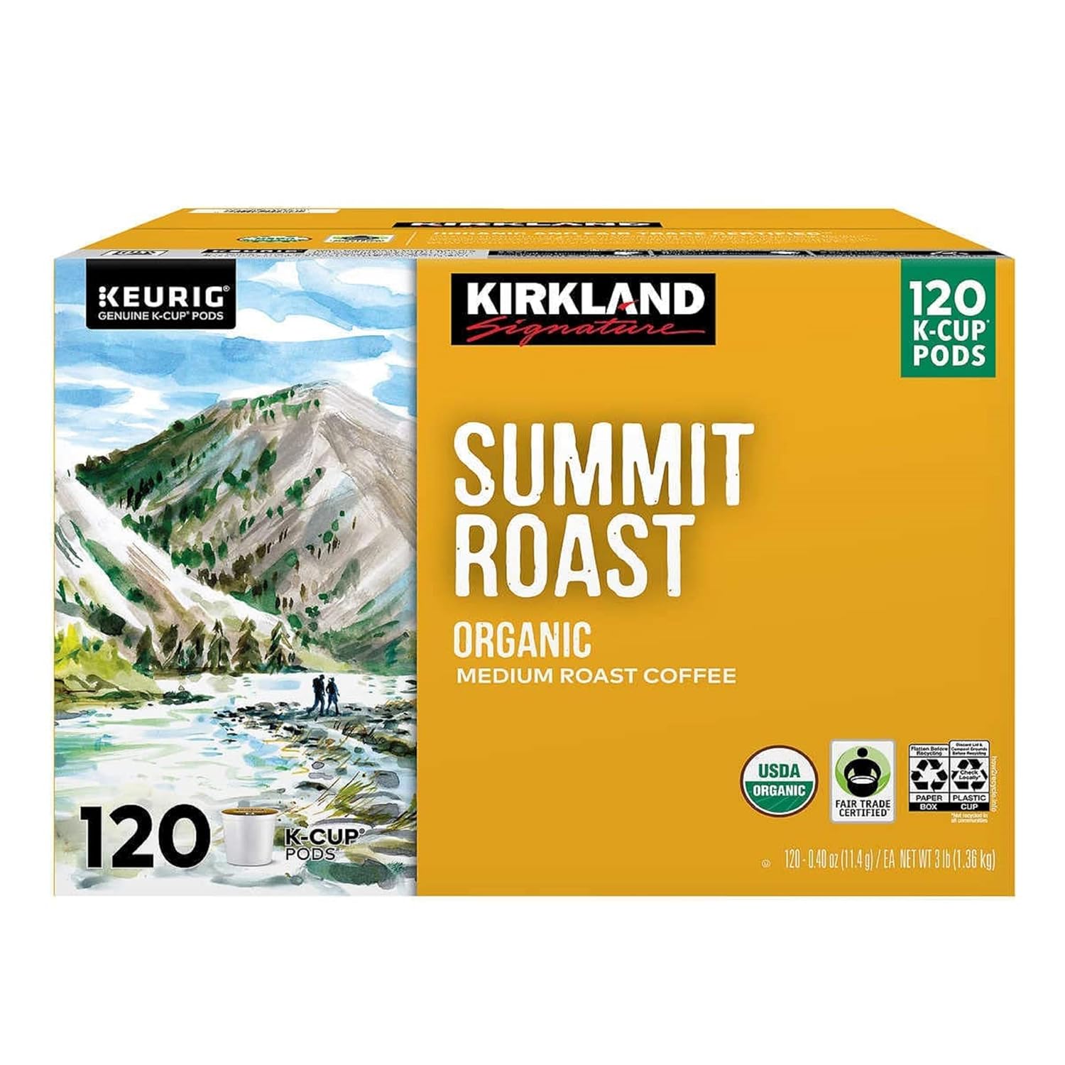 Kirkland Signature Organic Medium Blend Roast K Cup Pods, 120 Count J4023