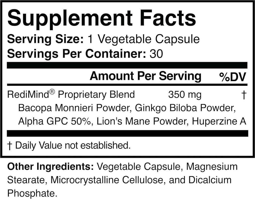 RediMind Natural Cognitive Enhancement Supplement, Non-GMO, Vegan R489