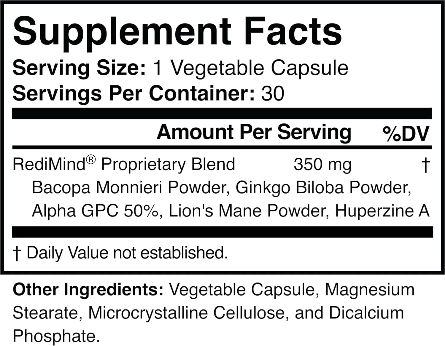 RediMind Natural Cognitive Enhancement Supplement, Non-GMO, Vegan R489