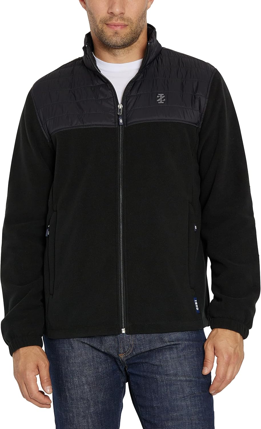 IZOD Men's Fleece Jacket with Nylon Trim, Black, XX-Large