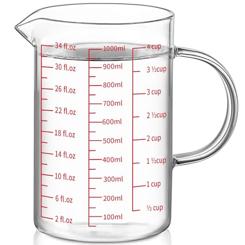 Luvan 1 Gallon Measuring Pitcher, Large Measuring Cup with Spout and Handle, 134oz Plastic measuring pitcher with Conversion Chart, 1 Gallon Measuring Container for Motor Oil, Chemicals, Pools, Lawns