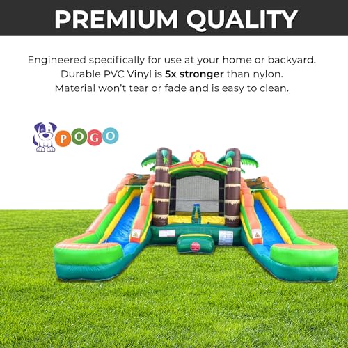 Pogo Bounce House Crossover Tropical Inflatable with Double Water Slides for Kids C150758