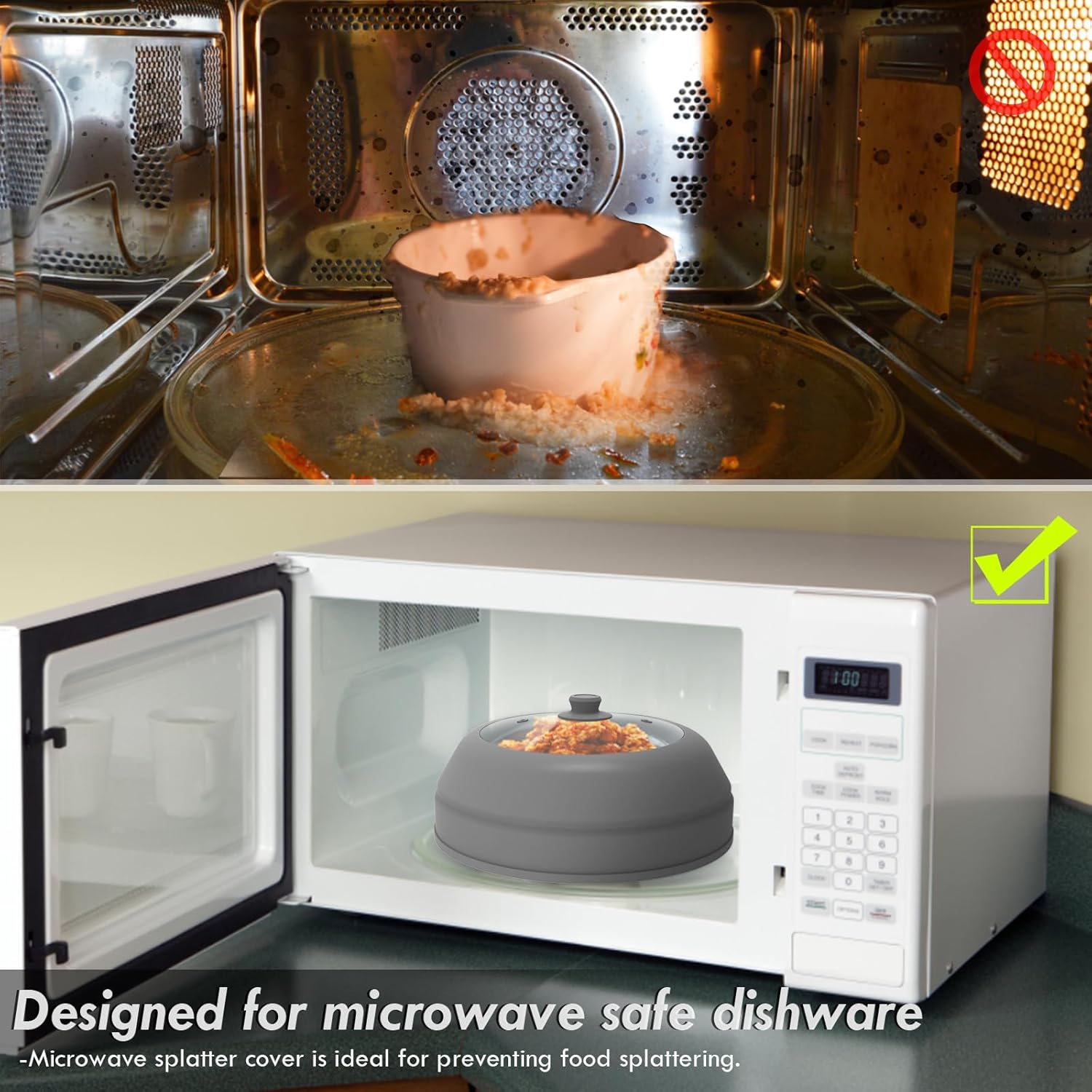 Microwave Splatter Cover with Collapsible Silicone and Glass, 10.5 inch, BPA Free K4307