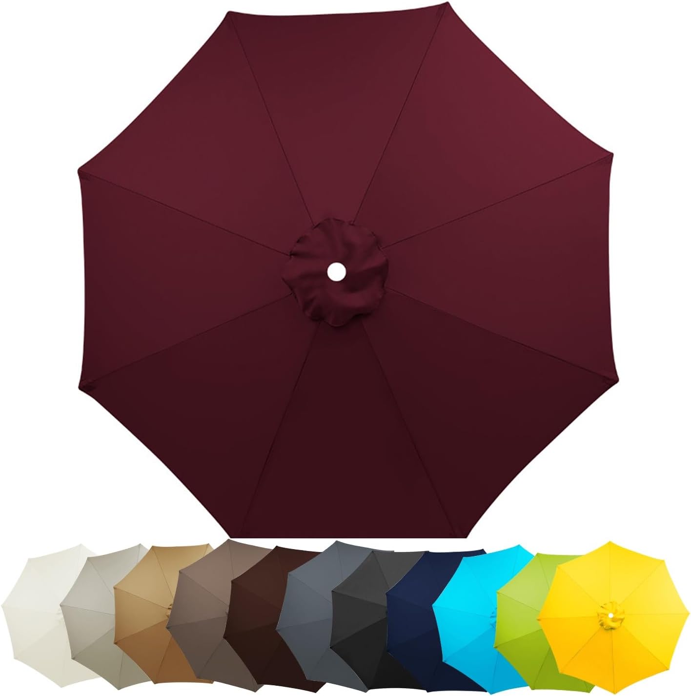 7.5ft 9ft 10ft Outdoor Table Market Yard Umbrella Canopy Top Replacement UV Protective Covers Cloth, 6 Ribs 8 Ribs Patio Umbrella Replacement Top Canopy Cover(Color:Wine Red,Size:6.5FT(6-ribs))