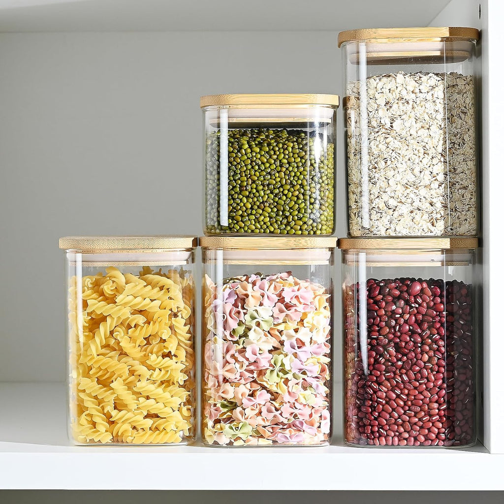 40oz Glass Food Storage Jars with Bamboo Lids, Airtight, Set of 4 H13008