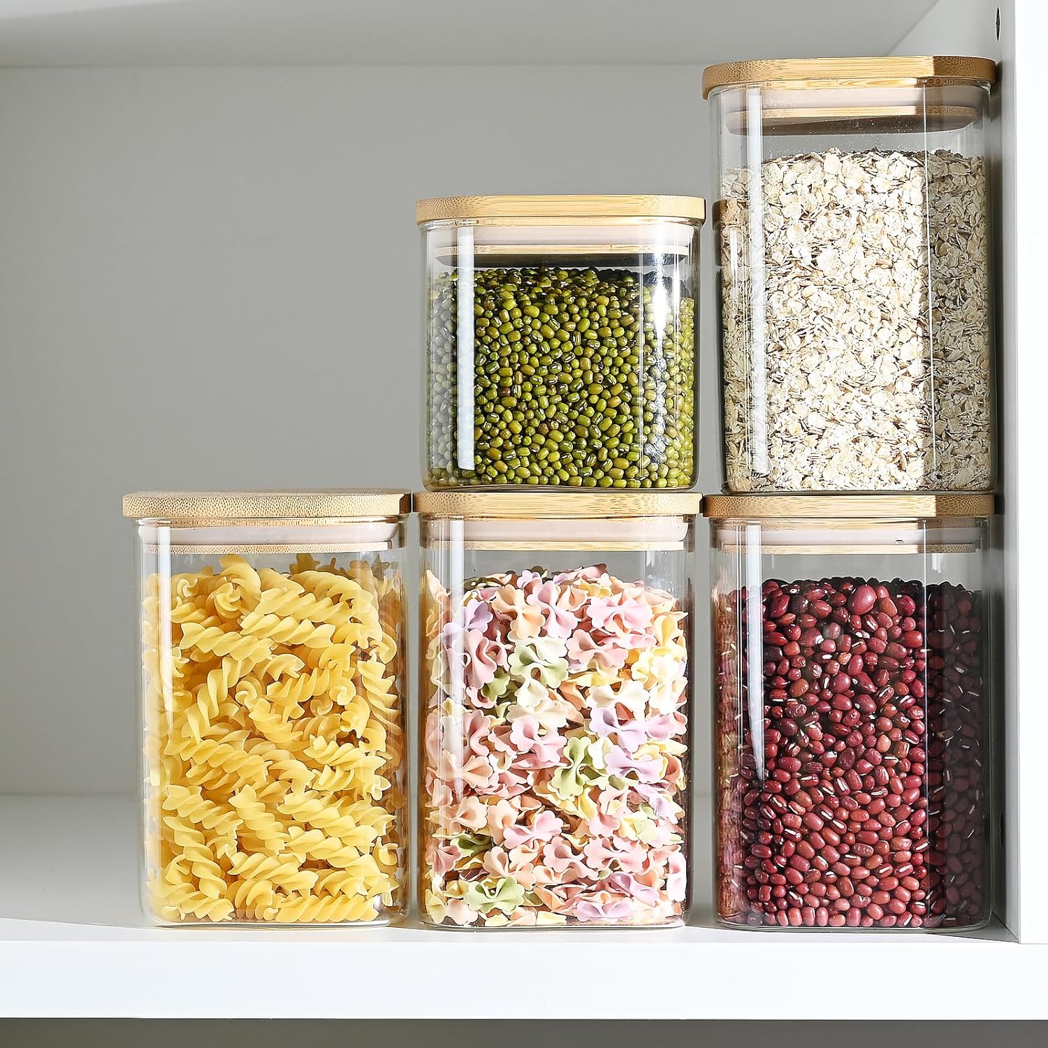 40oz Glass Food Storage Jars with Bamboo Lids, Airtight, Set of 4 H13008