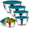 TeamFar Mixing Bowls, 4.5/3/1.5/1/0.7 QT, Stainless Steel Metal Nesting Salad Bowl with Lid Set of 5, Ideal for Prepping Serving, Healthy & Sturdy, Airtight Lid & Easy Clean, Multi-Color