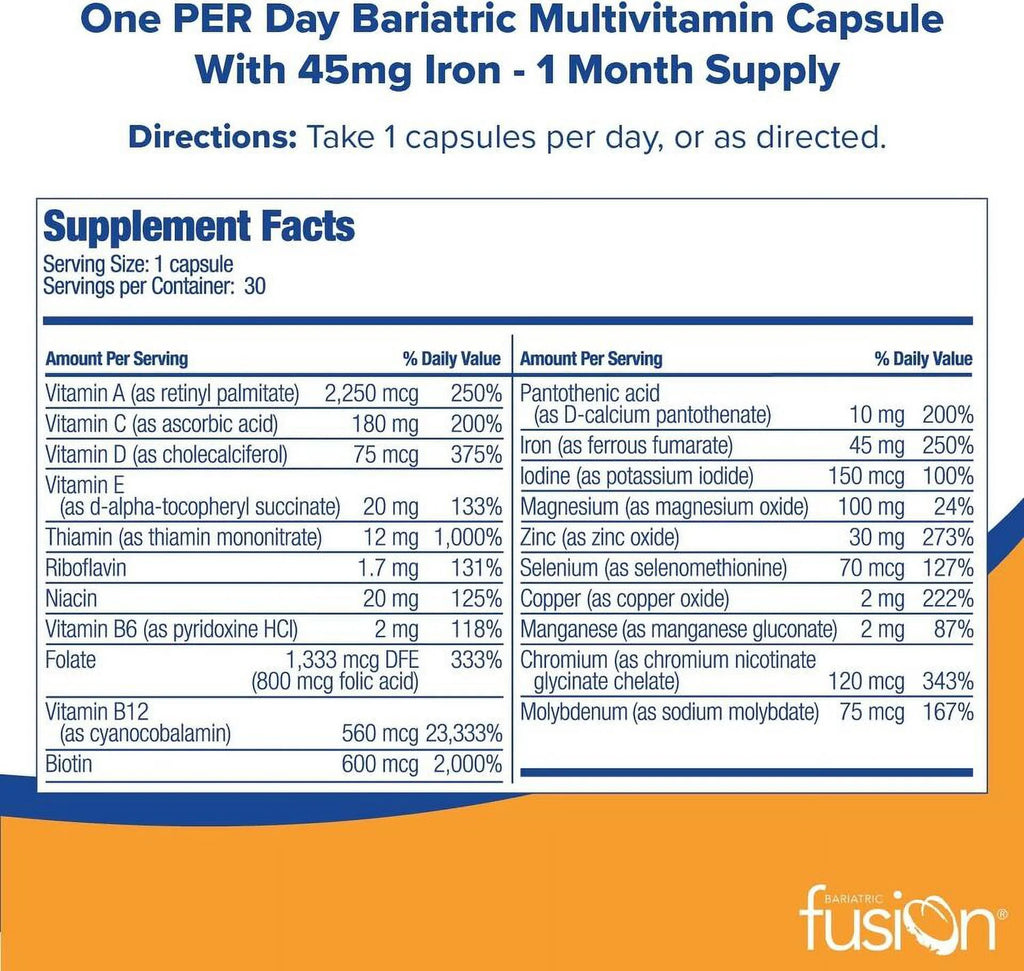 Bariatric Fusion Multivitamin One per Day with Iron, 30 Capsules H406508