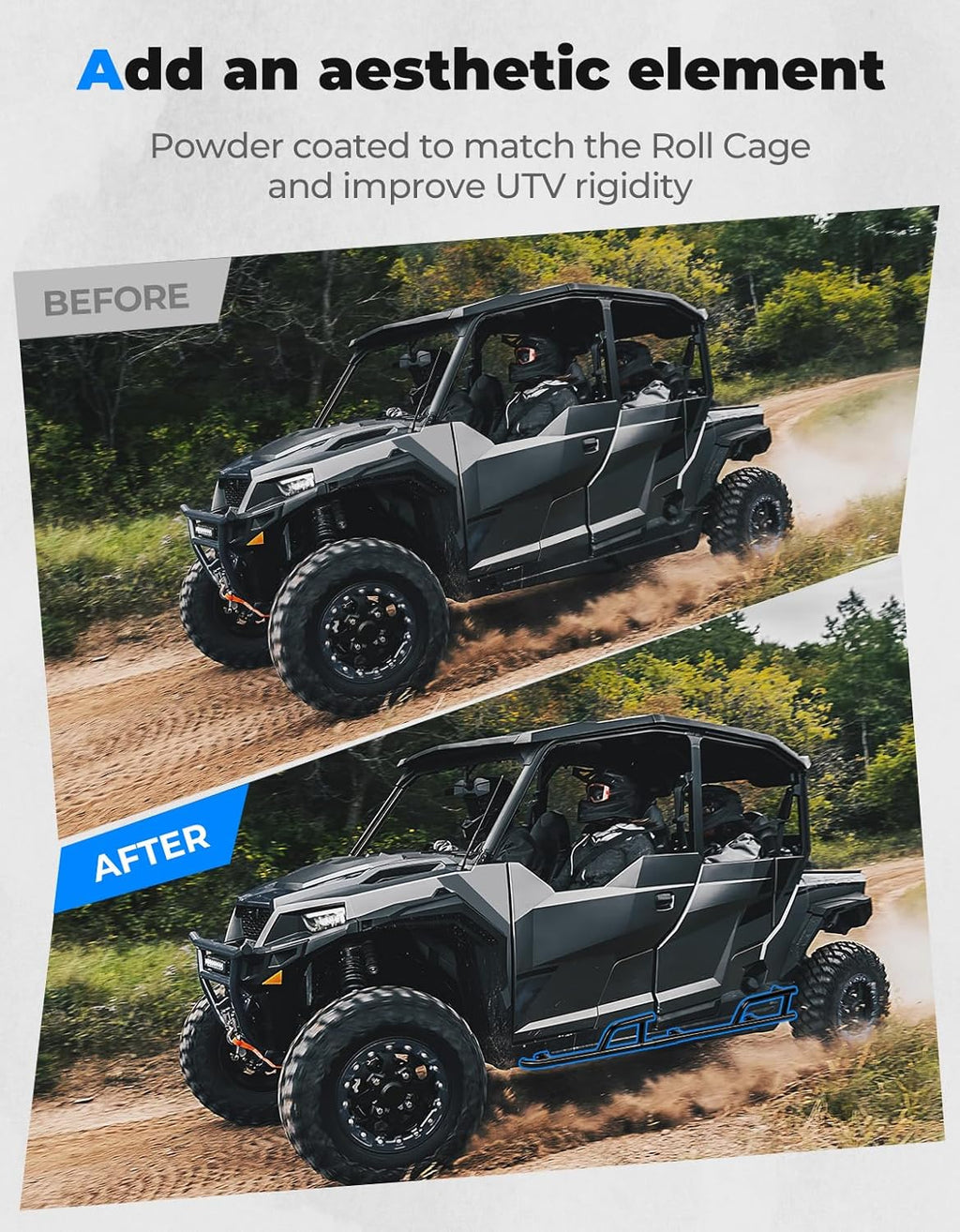 KEMIMOTO 4 Seater Rock Sliders Nerf Bars for Polaris General 4 1000 XP 2017-2024 Black Steel S8396