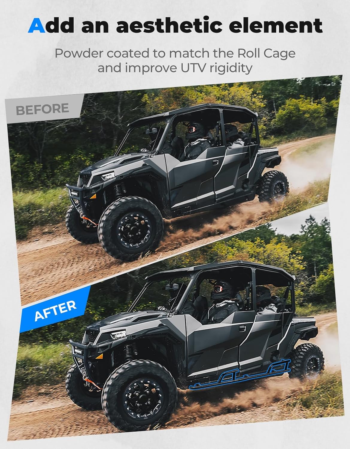 KEMIMOTO 4 Seater Rock Sliders Nerf Bars for Polaris General 4 1000 XP 2017-2024 Black Steel S8396