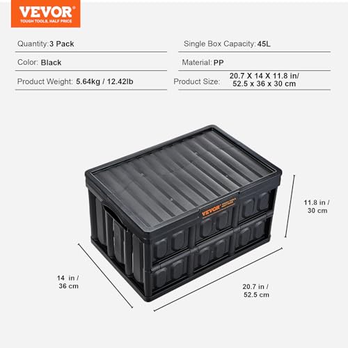 VEVOR 45L Collapsible Storage Bins with Lids, 3 Packs, Stackable Q89412