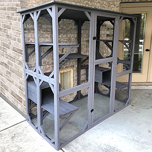 Aivituvin Catio Outdoor Cat Enclosure Large Cat House for Mulitiple Cats Walk in Cat Cage with Tarp Roof 70"
