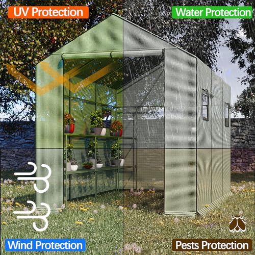 Walk-in Greenhouse 56x28x76 inch with Roll-Up Zipper and Shelves Z47335