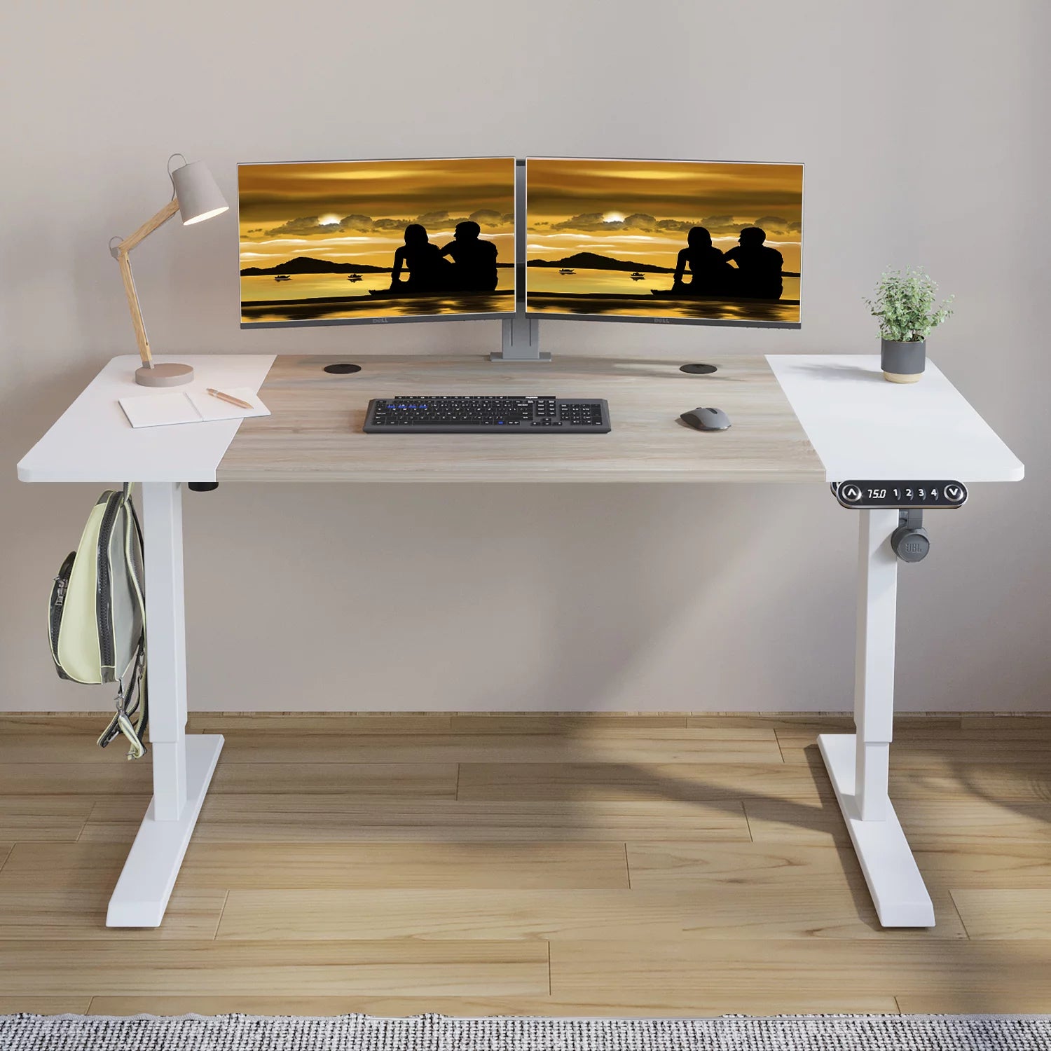 Electric Height Adjustable Standing Desk 63x30 Inches White Oak I983051